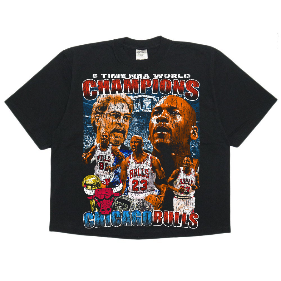 Chicago Bulls 3 Peat Champions Vintage Style Bootleg Boxy Tee