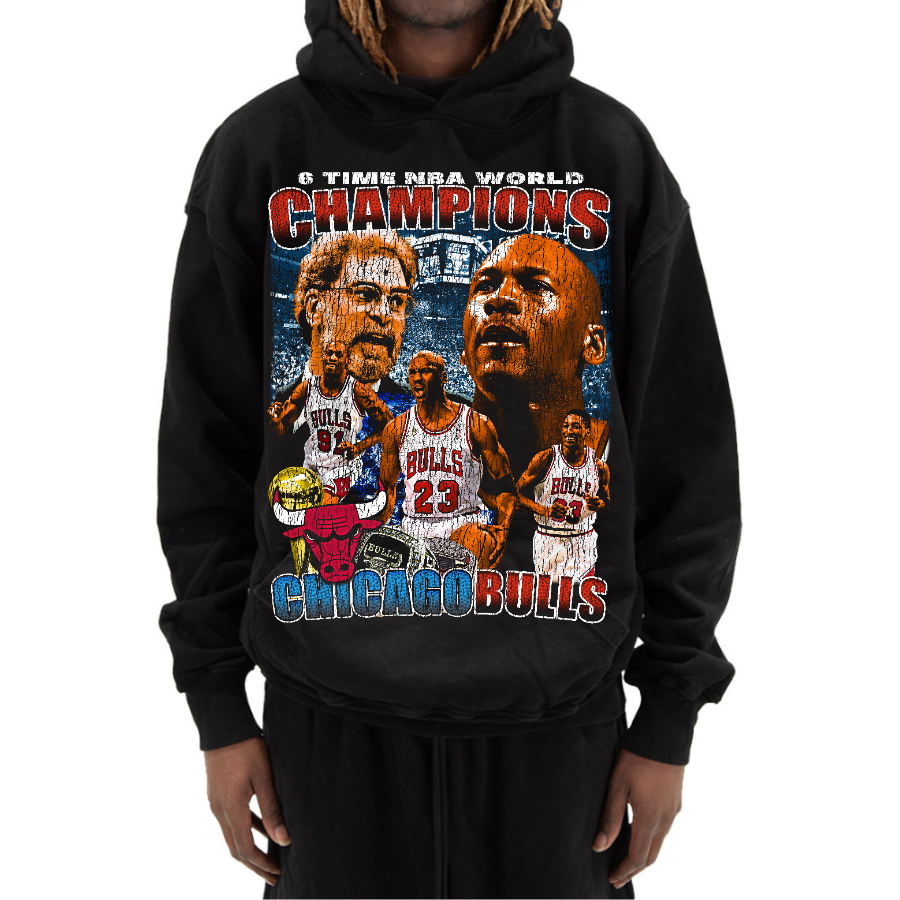 Chicago Bulls 3 Peat Champions Vintage Style Bootleg Hoodie