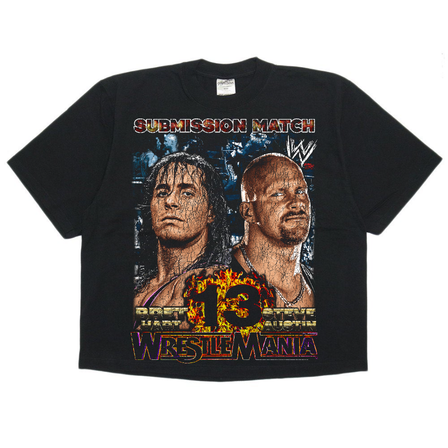 Bret Hart vs. Steve Austin WrestleMania 13 Vintage Style Bootleg Boxy Tee