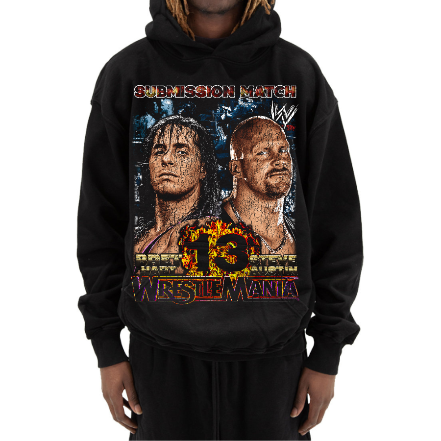 Bret Hart vs. Steve Austin WrestleMania 13 Vintage Style Bootleg Hoodie